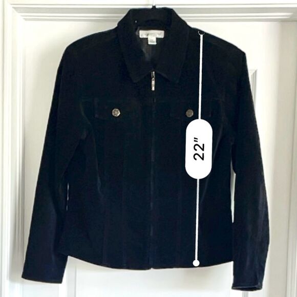 Coldwater Creek Black Velvet Feel Cotton Spandex Full Zip Jacket Size PM - Picture 4 of 10
